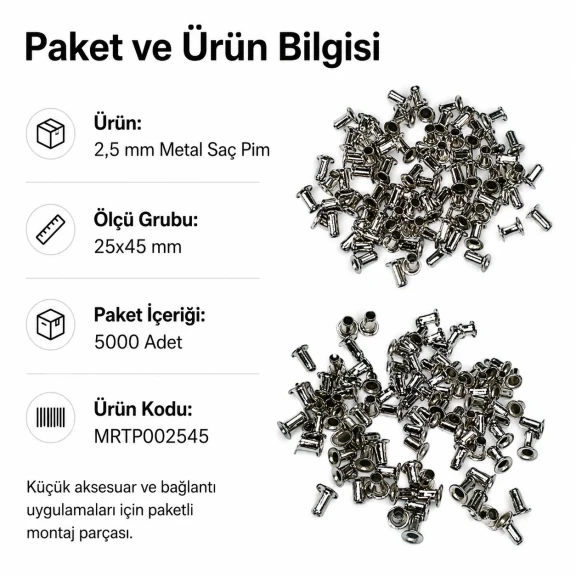 2.5 mm Steel Pin, 25x45 mm, 5000 Pieces Bulk Pack, High-grade Metal for Industrial Use