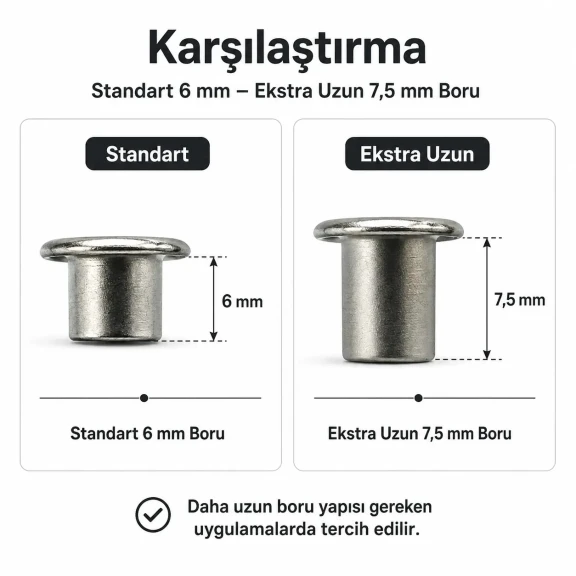 3 No Ekstra Uzun Bombeli Saç Kuşgözü 5 mm İç Çap - Tekstil ve Aksesuar Üretimi için Dayanıklı Bağlantı Elemanı