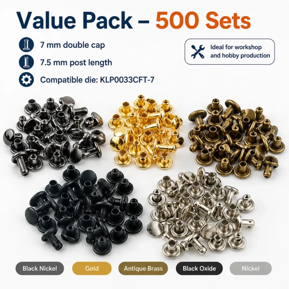 33 Perçin - 7 mm Çift Kapaklı Perçin, 7,5 mm Bacak Boyu Saç Malzeme Perçin - 500 Takım R00033CFT