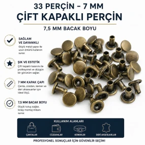 33 Perçin – 7 mm Çift Kapaklı Perçin / 7,5 mm Bacak Boyu Saç Malzeme Perçin – 500 Takım R00033CFT