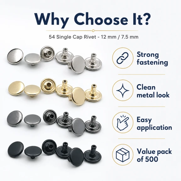 54 Tek Kapaklı Rivet 12 mm / 7,5 mm Bacak Saç Malzeme Perçin - 500 Adet R0004, metal perçin seti, dayanıklı ve yüksek