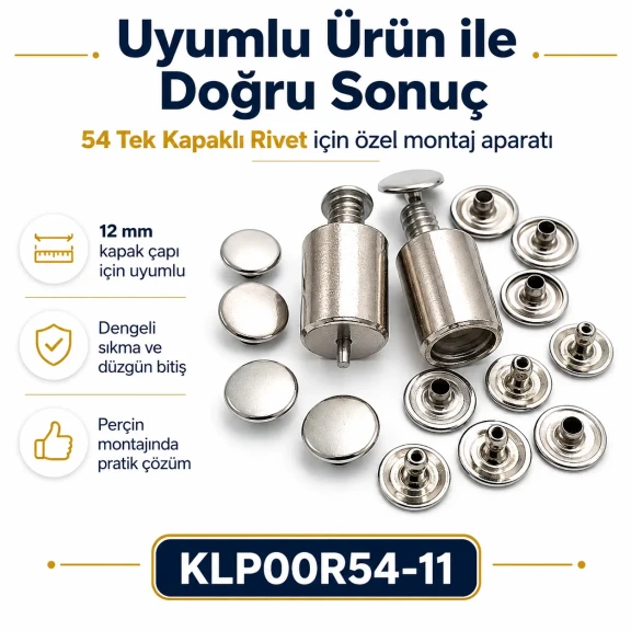 54 Tek Kapaklı Rivet 12 mm / 7,5 mm Bacak Saç Malzeme Perçin - 500 Adet, çanta, deri, kemer ve tekstil aksesuarları için