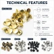 54 Rivet 12 mm Kapak / 7 mm Bacak Pirinç Perçin - 500 Adet R00054PR, çanta, kemer ve tekstil aksesuarları için dekoratif ve