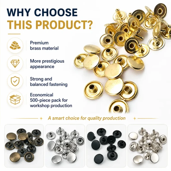 54 Rivet 12 mm Kapak / 7 mm Bacak Pirinç Perçin - 500 Adet R00054PR, çanta, kemer ve tekstil aksesuarları için dekoratif ve