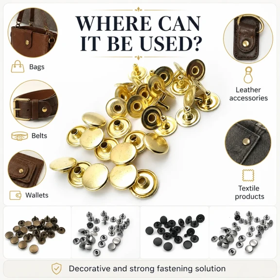 54 Rivet 12 mm Kapak / 7 mm Bacak Pirinç Perçin - 500 Adet R00054PR, çanta, kemer ve tekstil aksesuarları için dekoratif ve