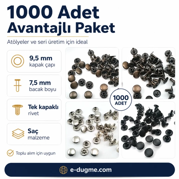 33.5 Single Cap Rivet 9.5 mm (0.37") / 7.5 mm (0.29") Post Steel Rivet – 1000 Pieces R000595