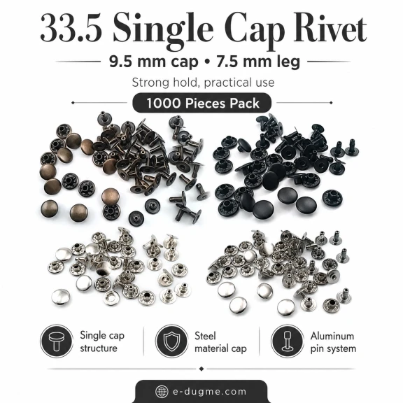 33.5 Single Cap Rivet 9.5 mm (0.37") / 7.5 mm (0.29") Post Steel Rivet – 1000 Pieces R000595