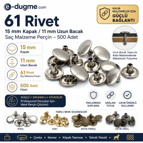 61 Rivet 15 mm Kapak / 11 mm Uzun Bacak Saç Malzeme Perçin – 500 Adet R00061-11