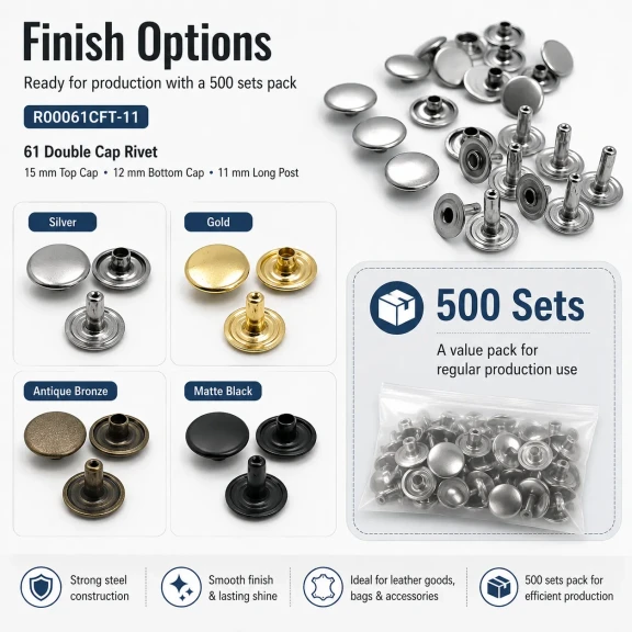 61 Çift Kapaklı Rivet 15 mm Kapak 12 mm Alt Kapak 7 mm Bacak Saç Malzeme Perçin - 500 Takım R00061CFT-7