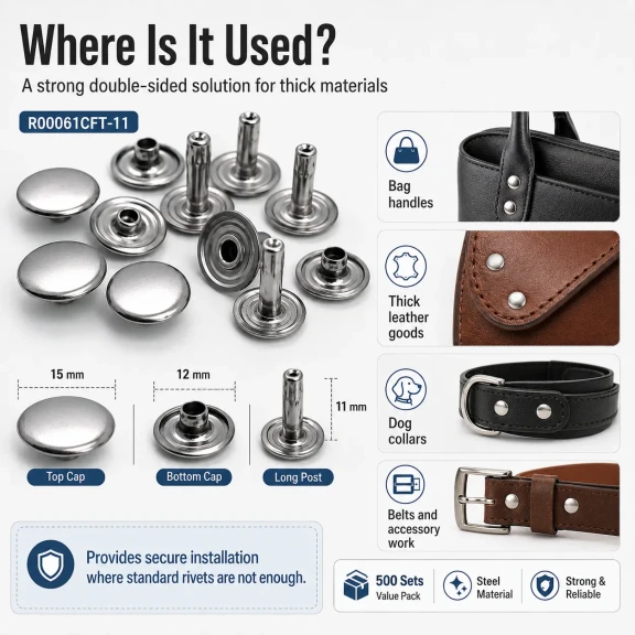 61 Çift Kapaklı Rivet 15 mm Kapak 12 mm Alt Kapak 7 mm Bacak Saç Malzeme Perçin - 500 Takım R00061CFT-7