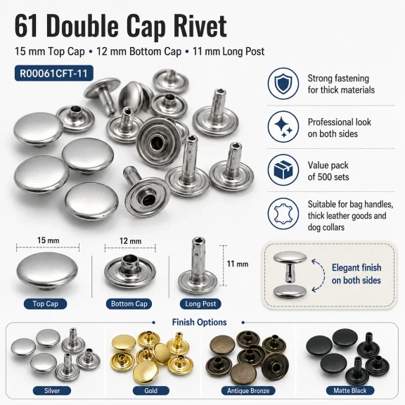 61 Çift Kapaklı Rivet 15 mm Kapak 12 mm Alt Kapak 7 mm Bacak Saç Malzeme Perçin - 500 Takım R00061CFT-7
