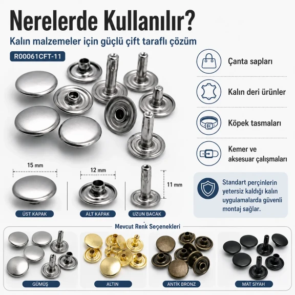 61 Çift Kapaklı Rivet 15 mm Kapak 12 mm Alt Kapak 7 mm Bacak Saç Malzeme Perçin - 500 Takım R00061CFT-7