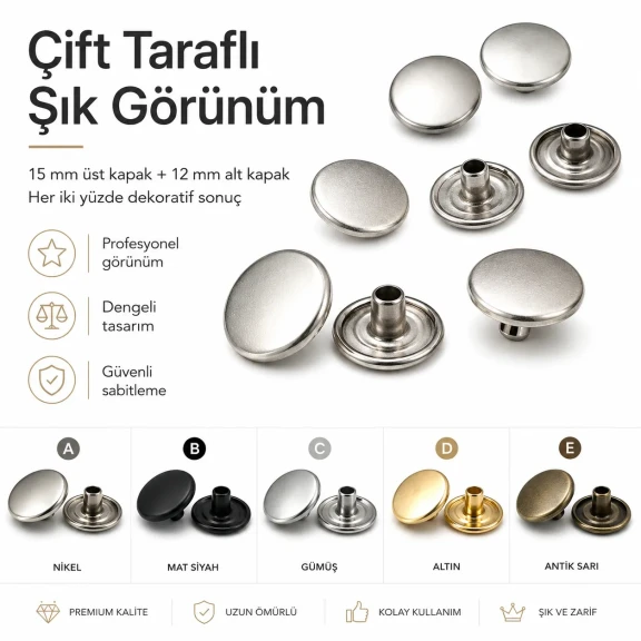 61 Çift Kapaklı Rivet 15 mm Kapak 12 mm Alt Kapak 7 mm Bacak Saç Malzeme Perçin - 500 Takım R00061CFT-7