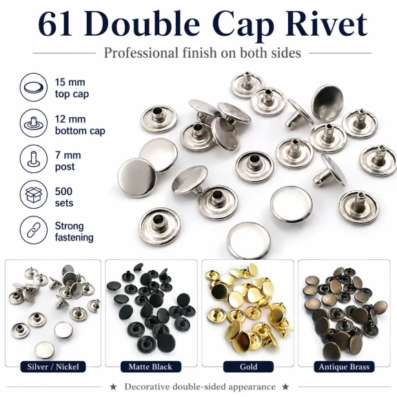 61 Çift Kapaklı Rivet 15 mm Kapak 12 mm Alt Kapak 7 mm Bacak Saç Malzeme Perçin - 500 Takım R00061CFT-7