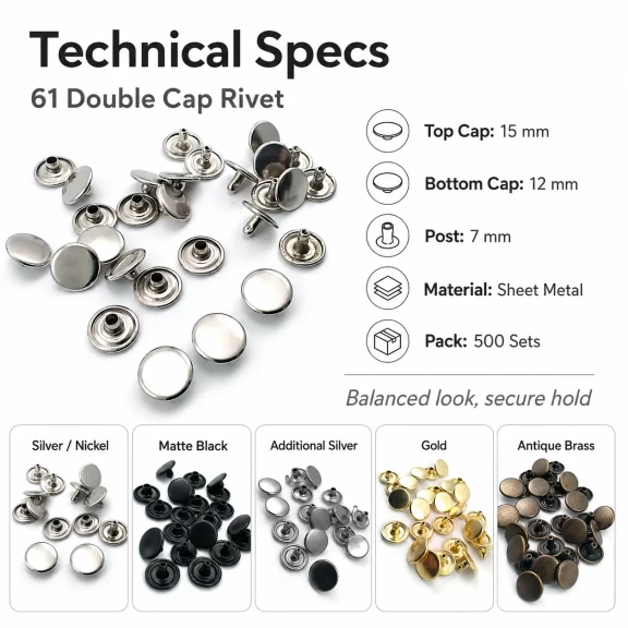 61 Çift Kapaklı Rivet 15 mm Kapak 12 mm Alt Kapak 7 mm Bacak Saç Malzeme Perçin - 500 Takım R00061CFT-7
