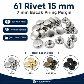 61 Rivet 15 mm Kapak / 7 mm Bacak Pirinç Perçin – 500 Adet R00061PR-7