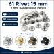 61 Rivet 15 mm Kapak / 7 mm Bacak Pirinç Perçin - 500 Adet, çanta ve deri aksesuar üretimi için ideal perçin modeli