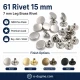 61 Rivet 15 mm Kapak / 7 mm Bacak Pirinç Perçin - 500 Adet, çanta ve deri aksesuar üretimi için ideal perçin modeli