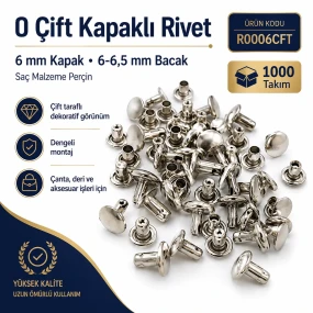 0 Çift Kapaklı Rivet 6 mm Kapak / 6-6,5 mm Bacak Saç Malzeme Perçin – 1000 Takım R0006CFT