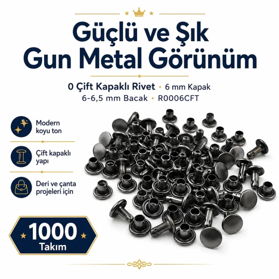 0 Çift Kapaklı Rivet 6 mm Kapak / 6-6,5 mm Bacak Saç Malzeme Perçin – 1000 Takım R0006CFT
