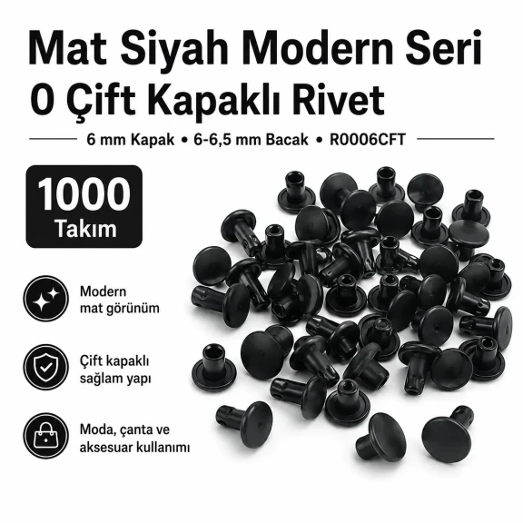 0 Çift Kapaklı Rivet 6 mm Kapak / 6-6,5 mm Bacak Saç Malzeme Perçin – 1000 Takım R0006CFT