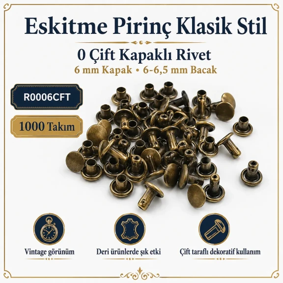 0 Çift Kapaklı Rivet 6 mm Kapak / 6-6,5 mm Bacak Saç Malzeme Perçin – 1000 Takım R0006CFT
