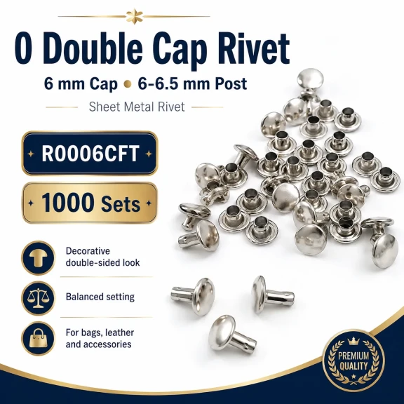 0 Çift Kapaklı Rivet 6 mm Kapak / 6-6,5 mm Bacak Saç Malzeme Perçin – 1000 Takım R0006CFT