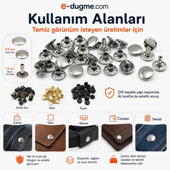 33,5 Perçin 9 mm Çift Kapaklı Rivet Saç Malzeme (1000 Ad/Paket) R00335CFT