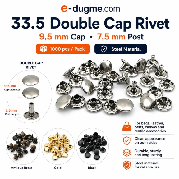 33,5 Perçin 9 mm Çift Kapaklı Rivet Saç Malzeme (1000 Ad/Paket) R00335CFT