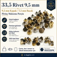 33,5 Rivet 9,5 mm Kapak / 7,5 mm Bacak Pirinç Malzeme Perçin – 1000 Adet R00335PR