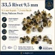 33,5 mm Pirinç Kapaklı Perçin - 9 mm Kapak Çapı ve 7,5 mm Bacak Boyu ile Çanta, Deri, Kemer ve Tekstil Aksesuarları için