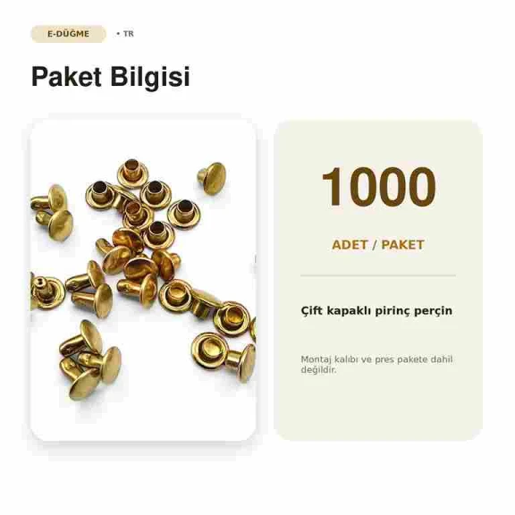 33 Rivet 7 mm Çift Kapaklı 7,5 mm Bacak Pirinç Perçin - 1000 Adet, çanta, deri, kemer, cüzdan ve tekstil aksesuarları için