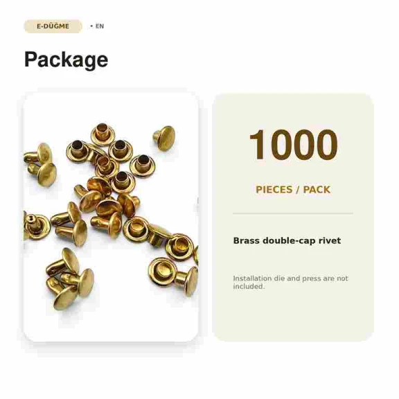 33 Rivet 7 mm Çift Kapaklı 7,5 mm Bacak Pirinç Perçin - 1000 Adet, çanta, deri, kemer, cüzdan ve tekstil aksesuarları için