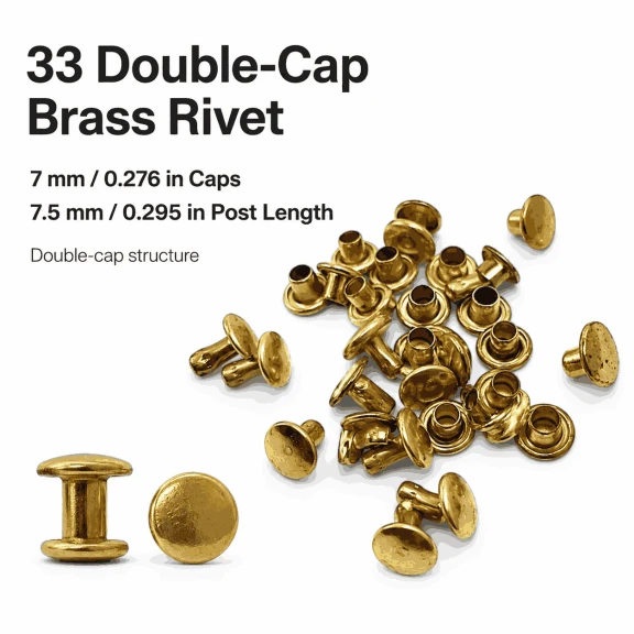 33 Rivet 7 mm Çift Kapaklı 7,5 mm Bacak Pirinç Perçin - 1000 Adet, çanta, deri, kemer, cüzdan ve tekstil aksesuarları için