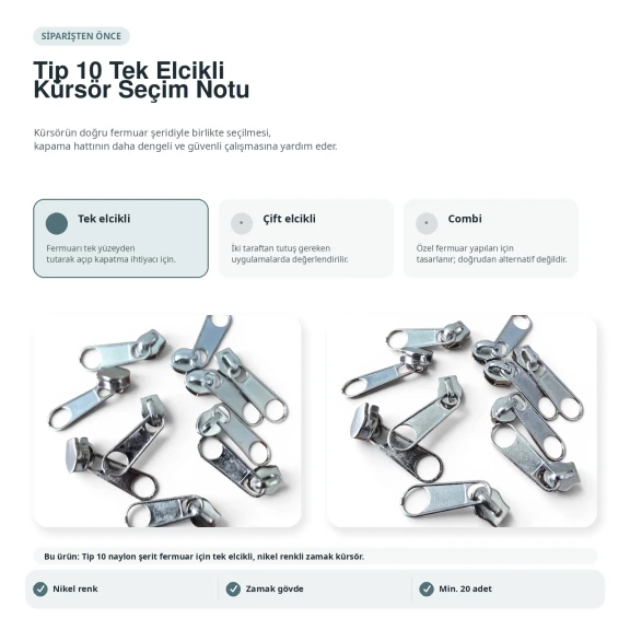 Tip 10 Tek Elcikli Naylon Fermuar Kürsörü, Çadır, Branda ve Bavul İçin EKRSTT10