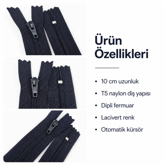 Naylon Dipli Cep Fermuarı 10 cm T 5