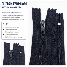 Cep Fermuarı Naylon 10 cm T5 Cüzdan, Kılıf ve Organizer İçin Dipli ENC0010T5