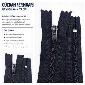 Cep Fermuarı Naylon 10 cm T5 Cüzdan, Kılıf ve Organizer İçin Dipli ENC0010T5