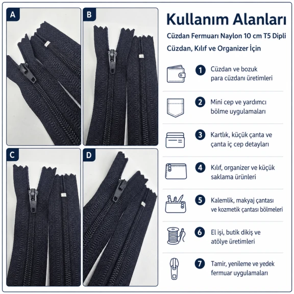 10 cm / 3.94 in Closed End Nylon Pocket Zipper for Wallets and Pouches