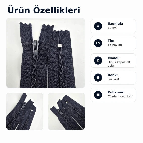 10 cm / 3.94 in Closed End Nylon Pocket Zipper for Wallets and Pouches