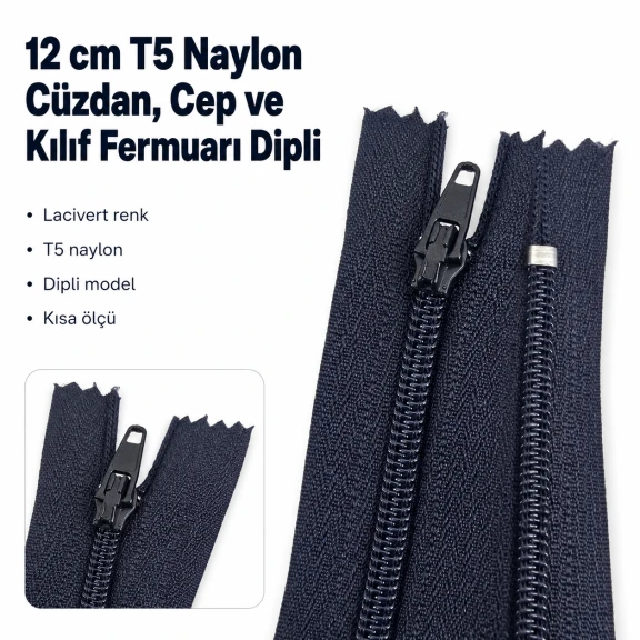 12 cm T5 Naylon Cüzdan Fermuarı, dayanıklı malzeme ile güvenli kapama sağlayan pratik fermuar