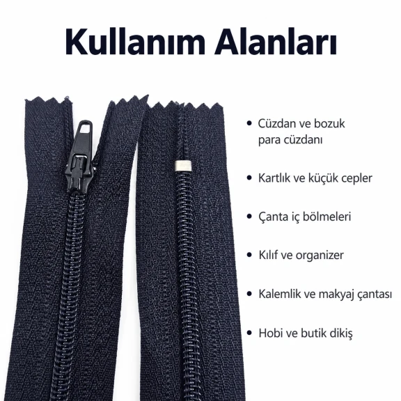 12 cm T5 Naylon Cüzdan Fermuarı, dayanıklı malzeme ile güvenli kapama sağlayan pratik fermuar