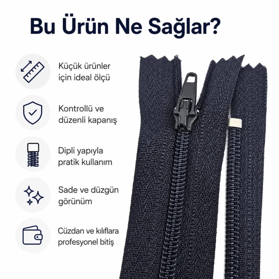 12 cm T5 Naylon Cüzdan Fermuarı, dayanıklı malzeme ile güvenli kapama sağlayan pratik fermuar