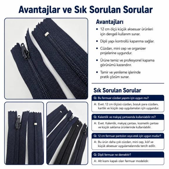 Cüzdan Fermuarı Naylon 12 cm T5 Cep, Kılıf ve Organizer İçin Dipli