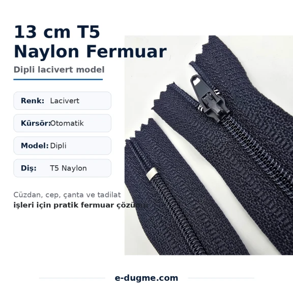 Naylon Cüzdan Fermuar 13 cm T5 Dipli