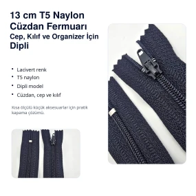 Cüzdan Fermuarı Naylon 13 cm T5 Cep, Kılıf ve Organizer İçin Dipli ENC0013T5