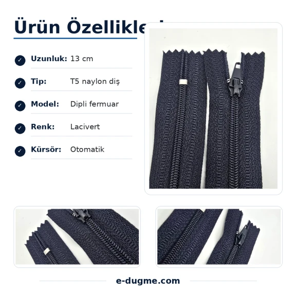Naylon Cüzdan Fermuar 13 cm T5 Dipli