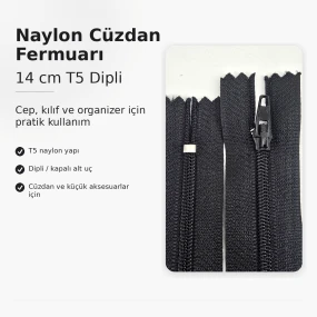 Cüzdan Fermuarı Naylon 14 cm T5 Cep, Kılıf ve Organizer İçin Dipli ENC0014T5