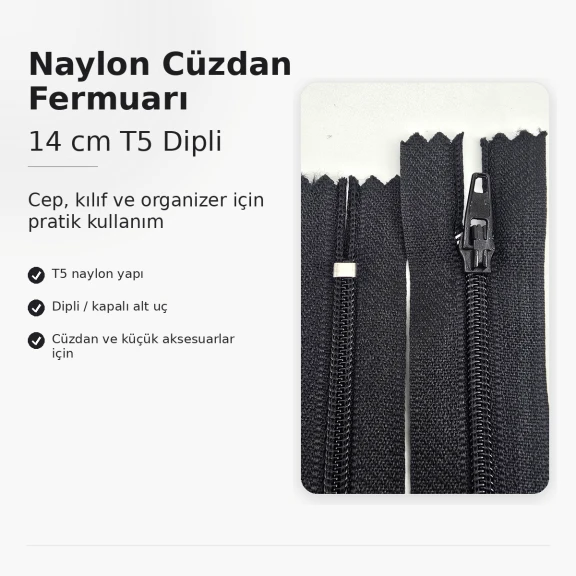 Nylon Wallet Zipper 14 cm / 5.51 in N3 for Pockets, Pouches and Organizers Closed End