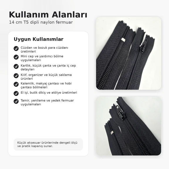 Nylon Wallet Zipper 14 cm / 5.51 in N3 for Pockets, Pouches and Organizers Closed End